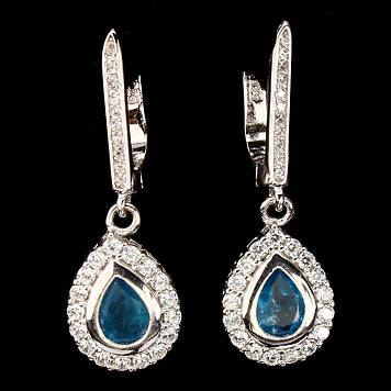 Сережки 100% натуральний природний камінь Апатит. Срібло 925 у позолоті 14 каратів