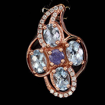 Шикарний кулон із танзанітом і аквамарином, срібло в позолоті