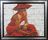 Картина современная на гипсовом кирпиче "Девушка в красном" 43смх36см