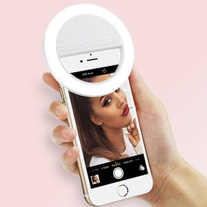 Світлодіодне кільце для селфі, Selfie Ring Light XJ-01, підсвітка на телефон — біла