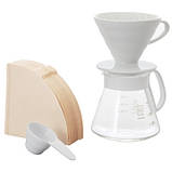Набір пуровер для заварювання кави HARIO Ceramic 02 пуровер, фільтри, графин на 1-4 чашки (Харио V60 Керамік), фото 4