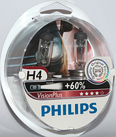 Лампа автомобильная Н4 Р43 PHILIPS VISION PLUS+60% комплект