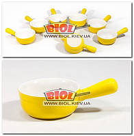 Набір 8 шт. керамічних кокотниць (жульєнниць, соусниць) 80 мл d-7,5 см з ручкою (колір — жовтий) Stenson 10263