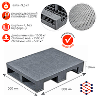 Полуподдон пластиковый усиленный с антискользящим покрытием  P-8 серый 800х600х150мм