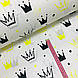 Тканина польська бавовняна, яскраво-жовті і чорні корони на білому, фото 2