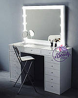 Стол для визажиста,гримерный стол, стол для макияжа с витриной на столешнице и ручками "Кристалл"