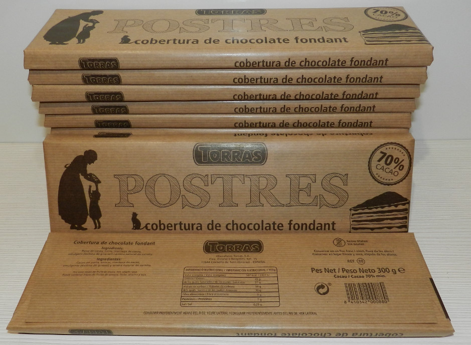 Шоколад чорний гіркий Torras Postres Dark 70% какао, без глютену. 300 г. Испания.