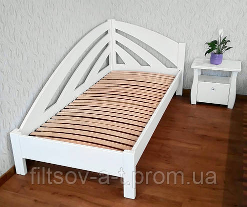 Біле односпальне дерев'яне ліжко з масиву натурального дерева "Райдуга" від виробника 80х190, білий, фото 2