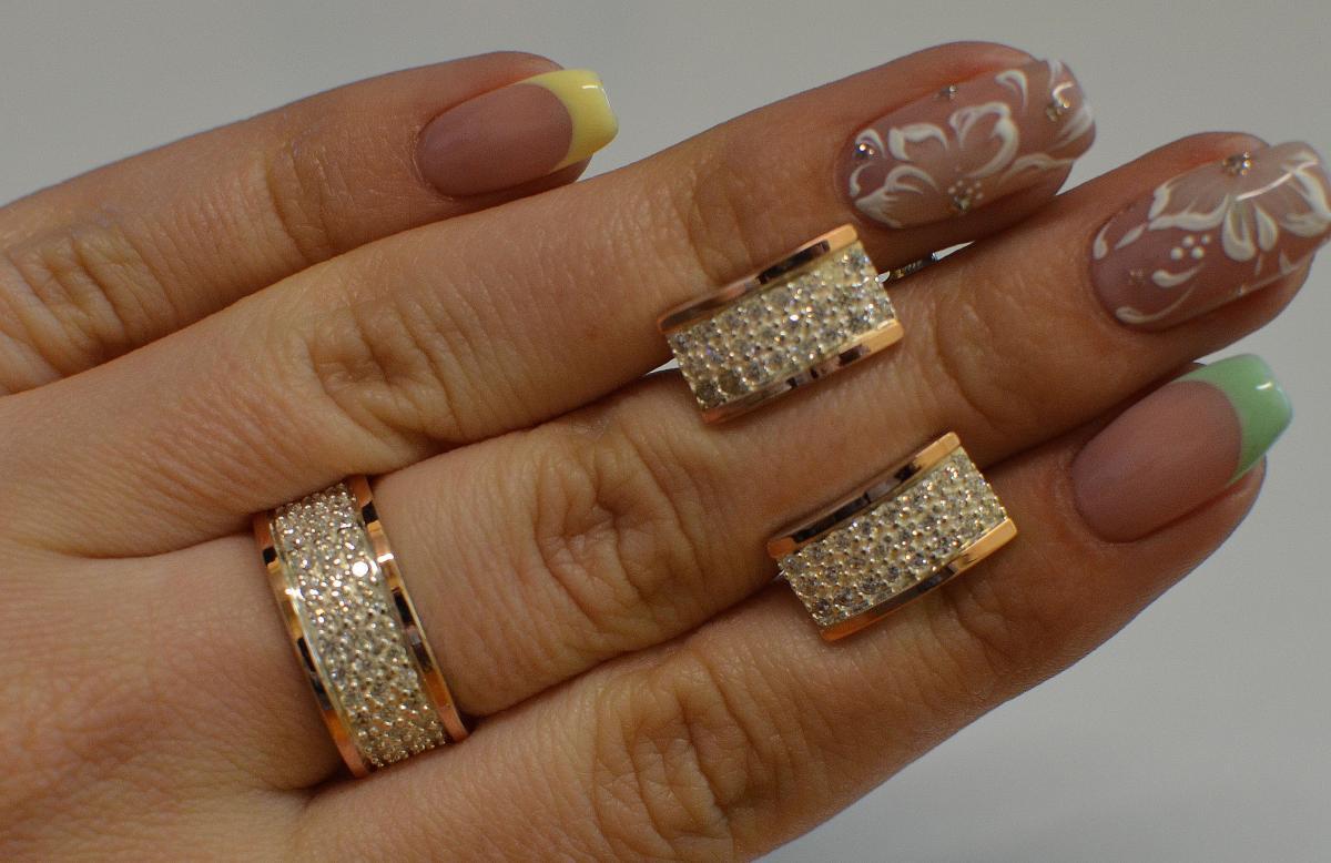 Срібний набір з золотими вставками, фото 1