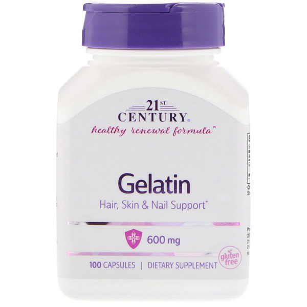 Желатин, Gelatin, 21st Century, 600 мг, 100 капсул - фото 3 - id-p77155389