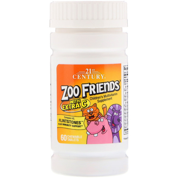 Вітаміни і мінерали ZooFriends для дітей з вітаміном с, 21st Century Health Care, 60 жев. таб.