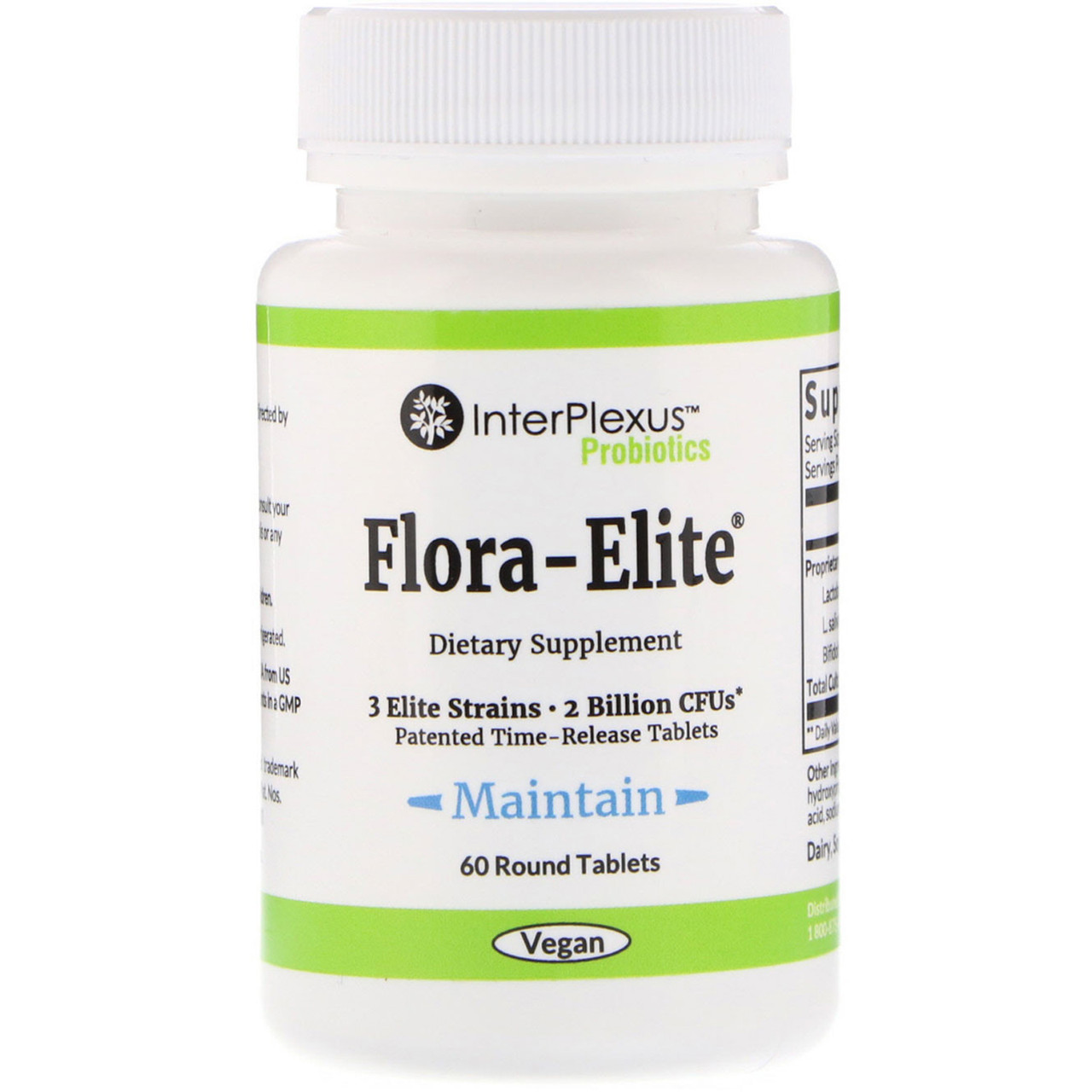 InterPlexus Inc., Flora-Elite, 2 billion CFU's, 60 Round Tablets