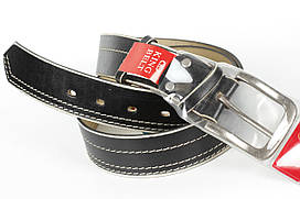 Ремінь шкіряний джинсовий чорний King Belts 45 мм з декоративною стрічкою