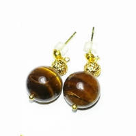 Серьги гвоздики з натуральним каменем Тигрове око