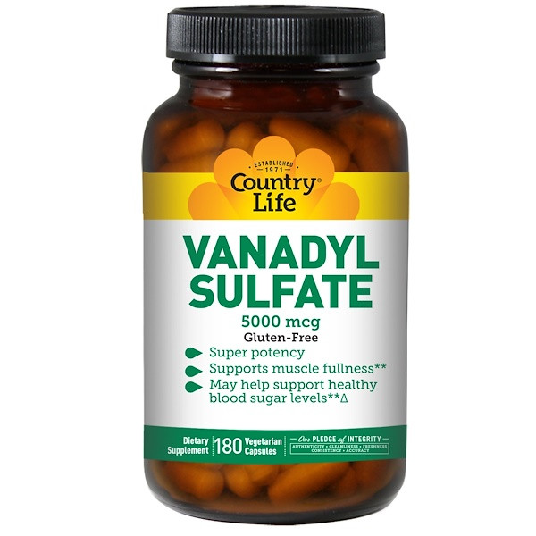 Ванадій Сульфат, Country Life, Vanadyl Sulfate, 5000 мкг, 180 капсул