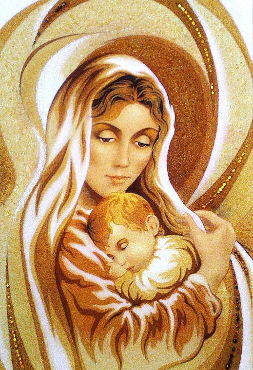 Картина з бурштину "Ікона-Діва Марія
