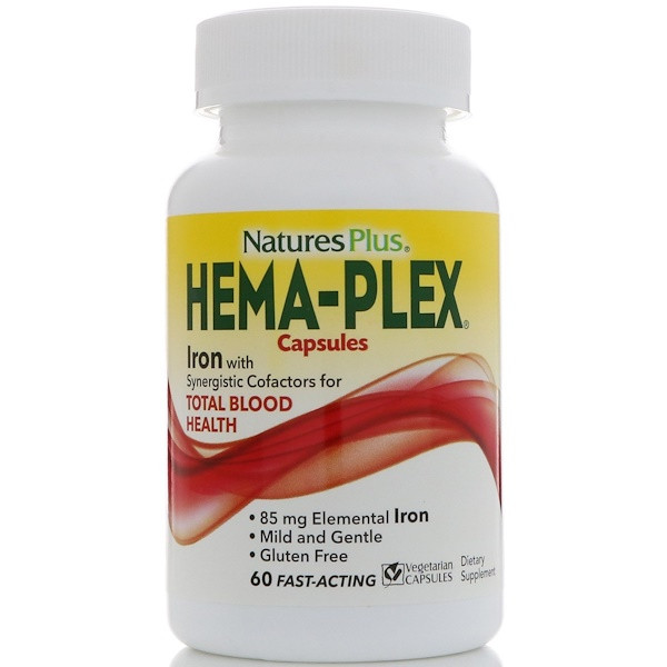 Препарат для підняття гемоглобіну nature's Plus Hema-Plex, 60 капсул