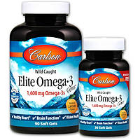 Омега-3, смак лимона, (Elite Omega-3), Carlson Labs, 1600 мг, 90 + 30 капсул