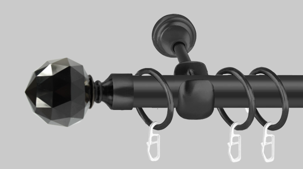 Чорний матовий Карниз для штор металевий, однорядний 19 мм (комплект) Кристал Чорний
