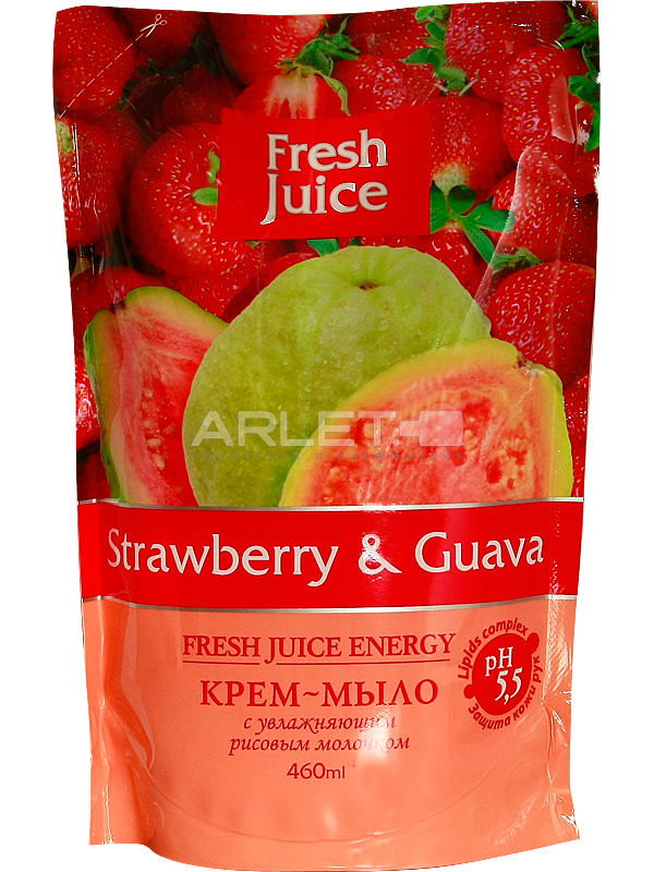 Крем-мило дой-пак з рисовим мочком (Клудник і Гуава) - Fresh Juice Cream-Soap Strawberry And Guava 460ml