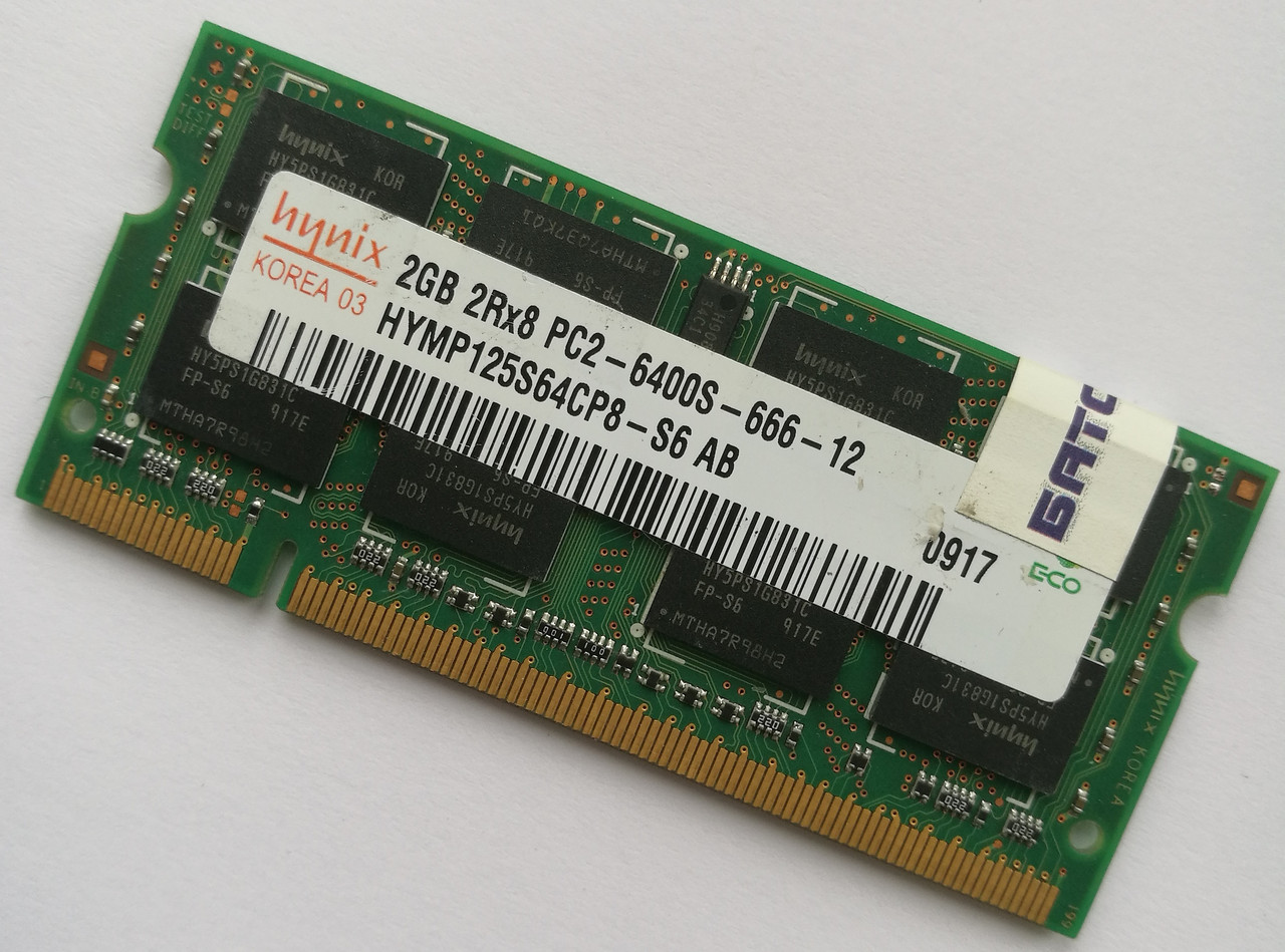Оперативна пам'ять Hynix SODIMM DDR2 2Gb 800MHz 6400s CL6 (HYMP125S64CP8-S6 AB) Б/В, фото 1