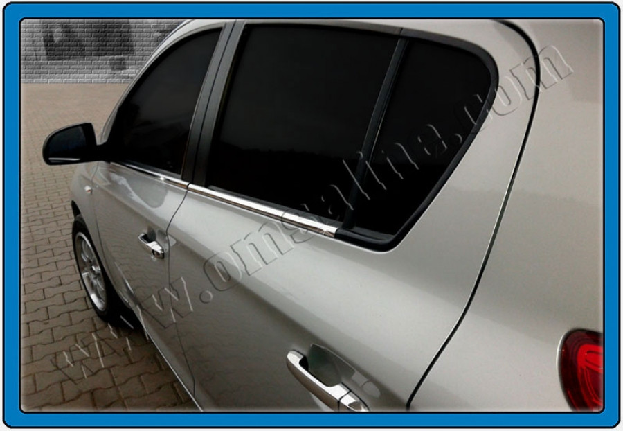 Нижні молдинги стекол (6 шт., нерж) - Hyundai I-20 2008-2012 рр., фото 1