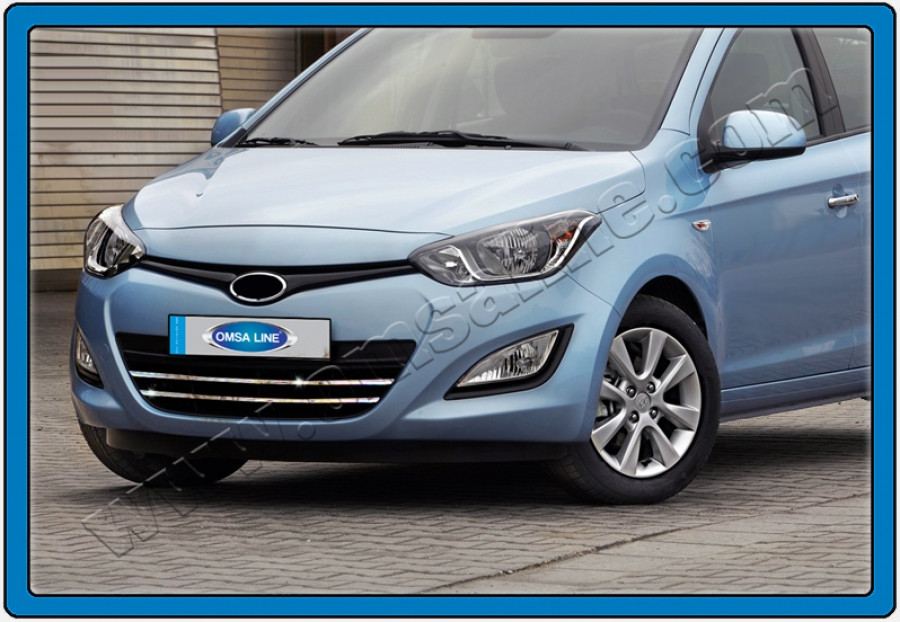 Смужки на решітку (2 шт., нерж.) - Hyundai I-20 2012-2014 рр., фото 1
