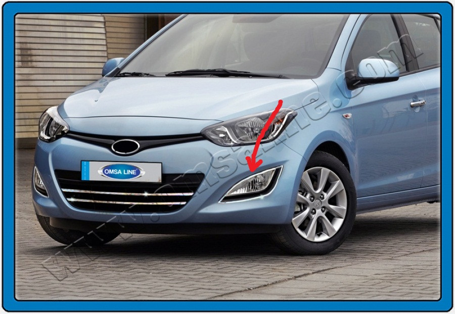 Хром накладки на противотуманки (2 шт., нерж.) - Hyundai I-20 2012-2014 рр., фото 1
