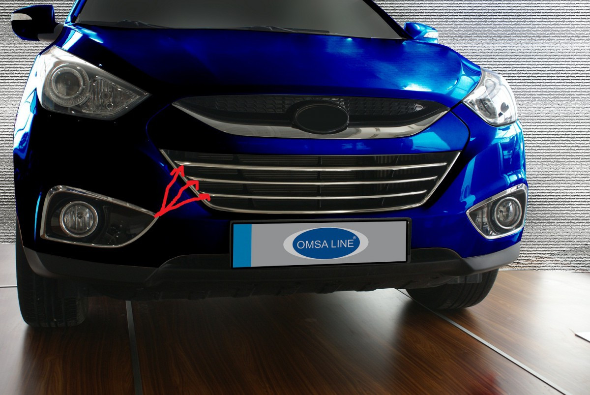 Полоски на решетку радиатора (3 шт, нерж) - Hyundai IX-35 2010-2015 гг., фото 1
