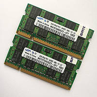 Пара оперативної пам'яті для ноутбука Samsung SODIMM DDR2 4Gb (2Gb+2Gb) 800MHz 6400s CL6 (M470T5663QZ3-CF7) Б/В