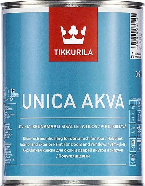Фарба акрилатна для вікон та дверей TIKKURILA UNICA AKVA (ТІККУРІЛА УНІКА АКВА) 0.9л (A) біла