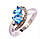 Срібне кільце, Серця, з каменем блакитний куб. цирконій, розмір 19, фото 2