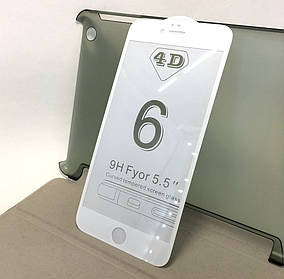 Захисне скло протиударне iPhone 6, 6s Plus 4D full glue на весь екран white, біле