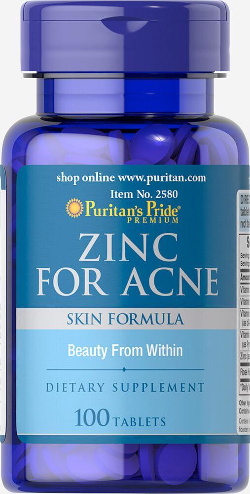 Цинк+акне Puritan's Pride Zinc for Acne 100 капс.