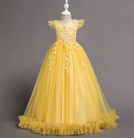 Платье желтое Размер 130, бальное выпускное длинное в пол нарядное для девочки в садик или школу
