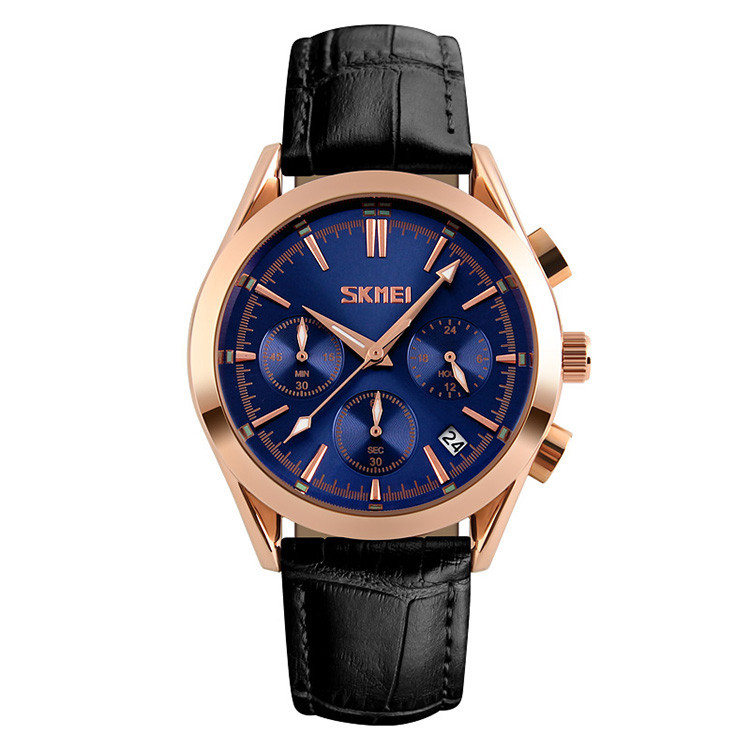Skmei 9127 prestige чорні із синім чоловічий класичний годинник, фото 1
