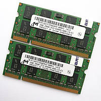 Пара оперативной памяти Micron SODIMM DDR2 4Gb (2Gb+2Gb) 800MHz 6400s CL6 (MT16HTF25664HZ-800H1) Б/У