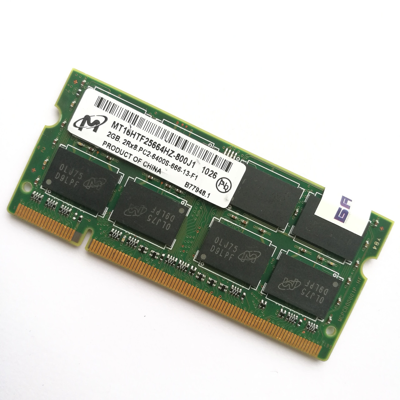 Оперативна пам'ять для ноутбука Micron SODIMM DDR2 2Gb 800MHz PC2-6400s CL6 (MT16HTF25664HZ-800J1) Б/В