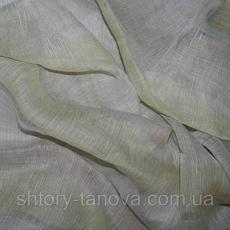 Натуральна гардина льон в смужку молочний-салатовий, фото 1