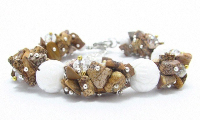 Жіночий браслет Мікс з натуральних каменів Яшма, Корал, фото 1