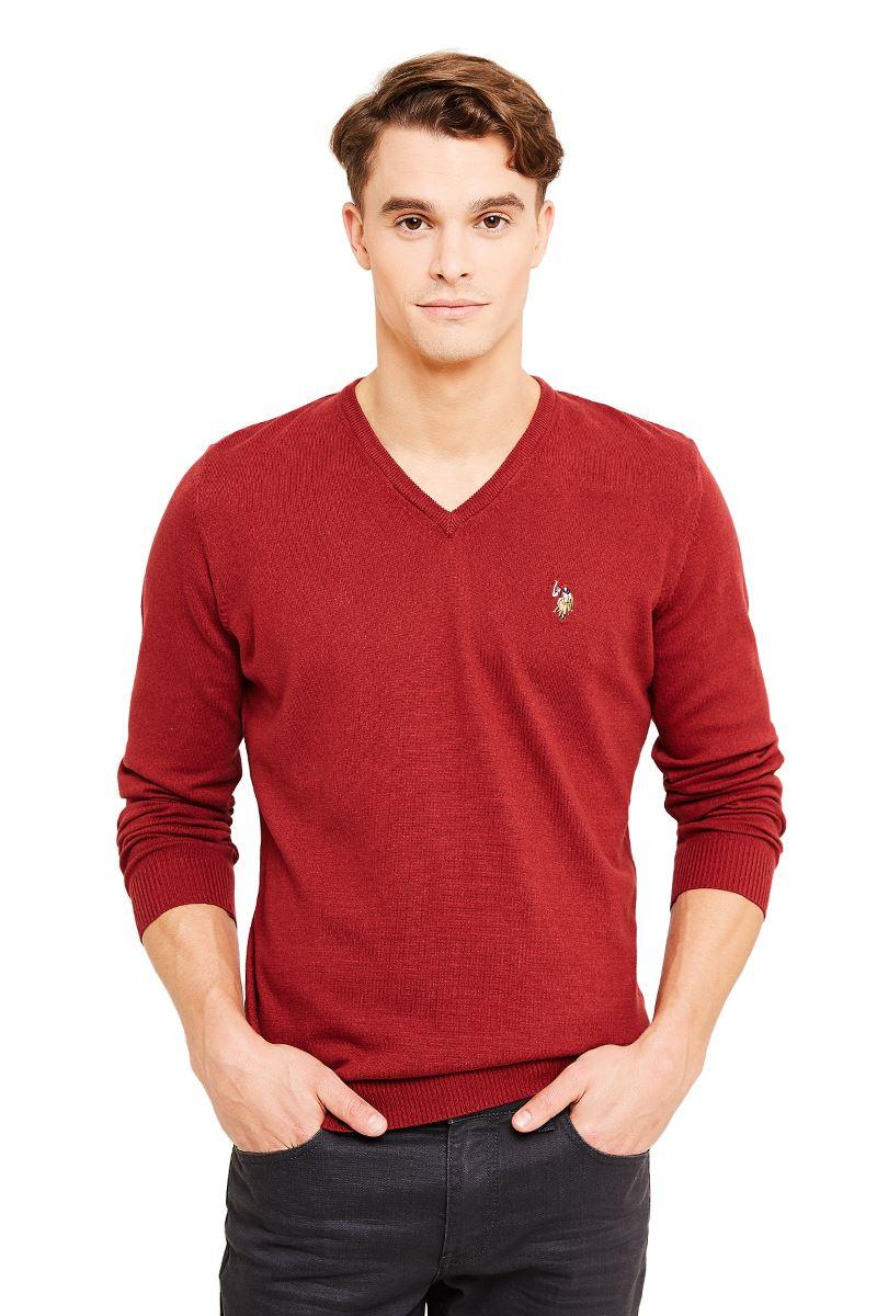 Бордовий светр U. S. Polo Assn з V - подібним вирізом. Оригінал з голограмою. розмір XXL