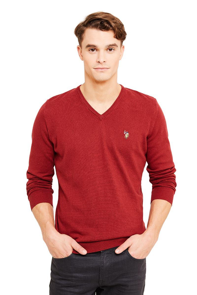 Бордовий светр US Polo Assn з V-подібним вирізом. Оригінал із голограмою. розмір XXL