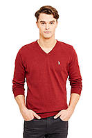 Бордовый свитер U.S. Polo Assn с V- образным вырезом. Оригинал с голограммой. размер XXL