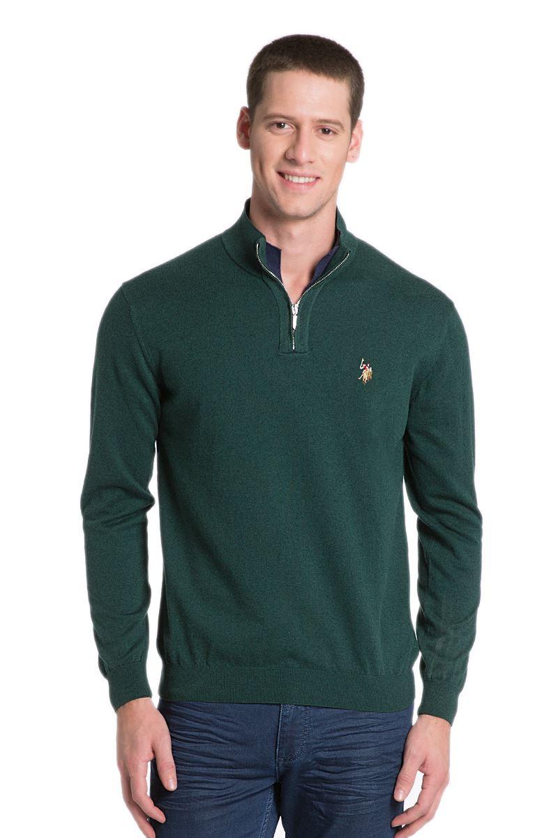 Чоловічий светр зелений US Polo Assn. з коміром-стійкою. Оригінал із голограмою. розмір S