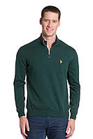 Мужской свитер зеленый U.S. Polo Assn. с воротником-стойкой. Оригинал с голограммой. размер S