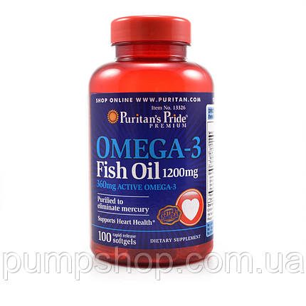 Жирні кислоти омега-3 Puritan's Pride Omega-3 Fish Oil 1200 mg 100 капс., фото 1