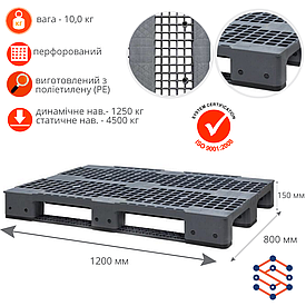 Пластикові піддони SPK8012015A перфорований сірий 1200х800х150 мм