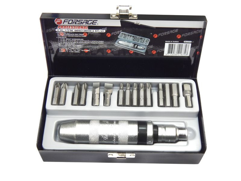 1/2" Викрутка ударна з набором біт 17пр.в метал.кейсі, фото 1