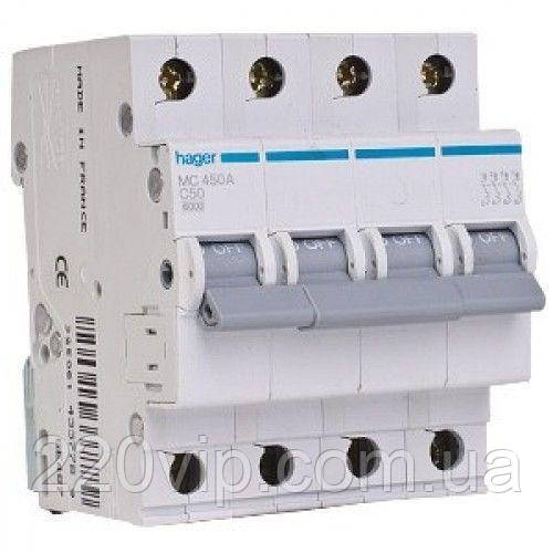 Автоматический выключатель HAGER четырехполюсный 4P 40А C, MC440A ...