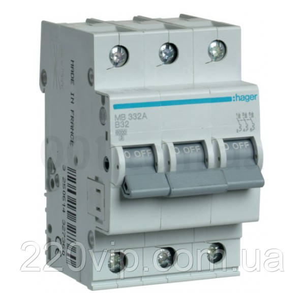 Автоматичний вимикач HAGER триполюсний 3P 20А B, MBN320, Хагер модульний автомат для щитів і боксів, фото 1